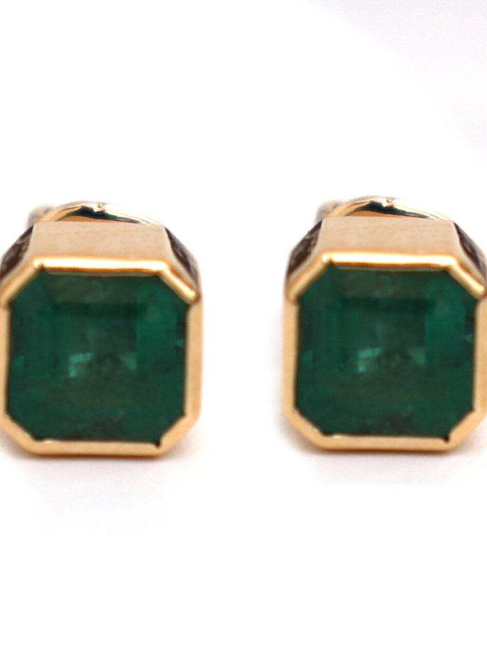 Asscher Cut Emerald 18K Yellow Gold Solitaire Stud Earrings